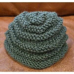 Handcrafted Forest Green Lines Rolled Bottom Beanie Winter Hat Newborn 3 Months
